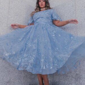 Jessakae Elsa Dress - Blue w/ Sequin Flowers